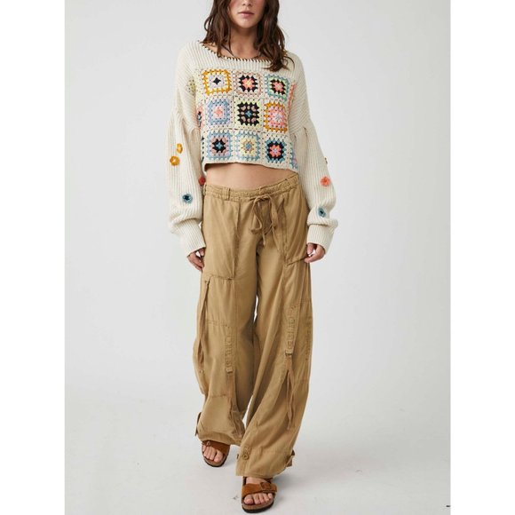 NWT Free People Dahlia Crochet Pullover / Antique Pearl Combo - Picture 2 of 7